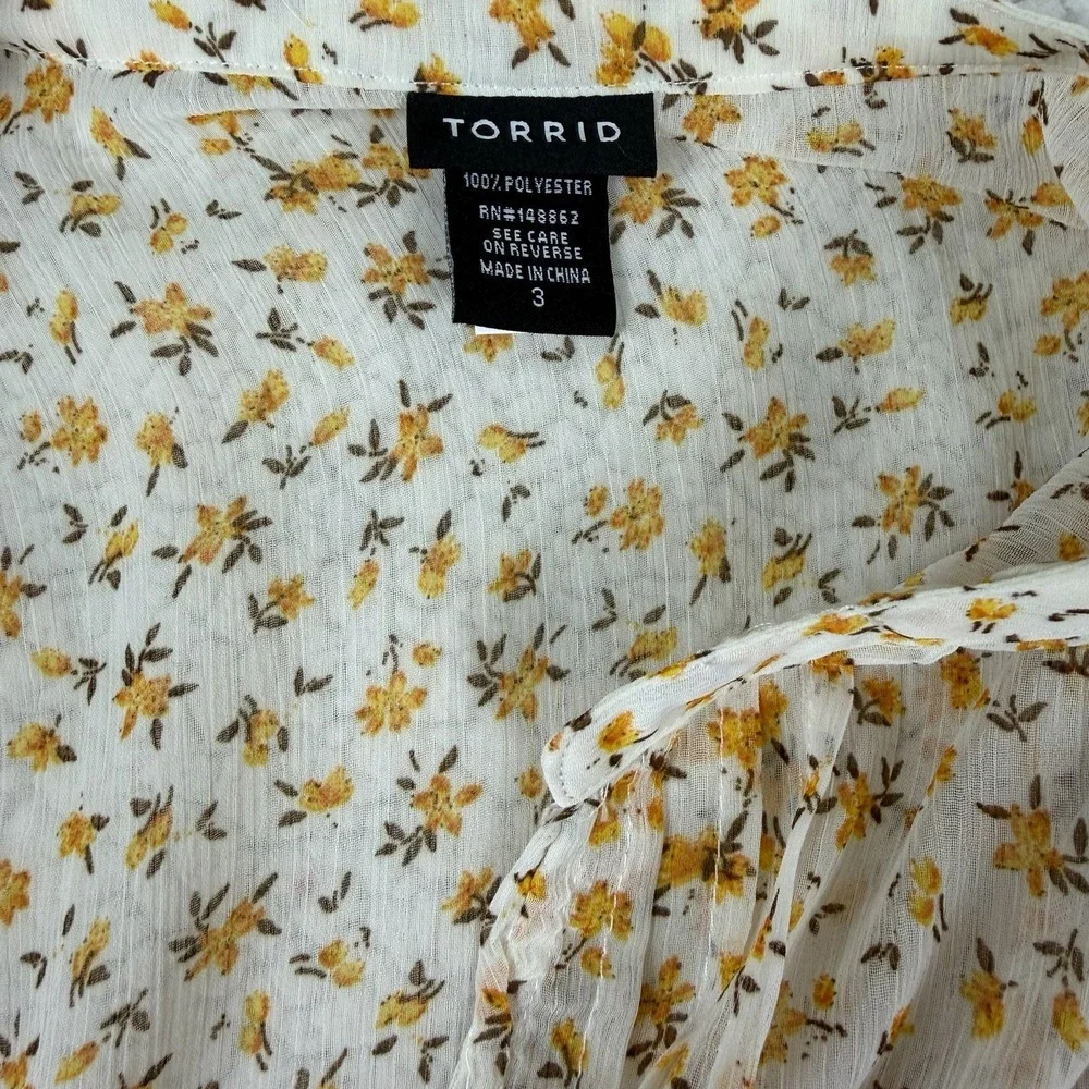 Torrid Top Floral Blouse Kimono Women's 3 White Yellow Maxi Top Hi Lo Top - Picture 10 of 10